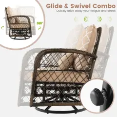 Tangkula Set of 3 Wicker Swivel Rocker Set 2 Rocking Chairs w/Coffee Table