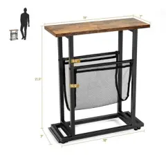 Costway 2PCS Industrial End Side Table Nightstand with Mesh Holder Rustic Brown