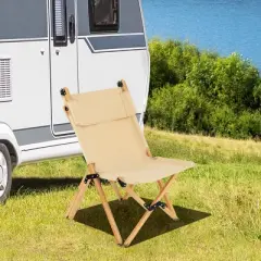 Tangkula 1PC/2PCS Folding Camping Chair Bamboo Wood Beach Chair with Breathable Canvas 2-Level Adjustable Backrest Portable Folding Chair with Carrying Bag