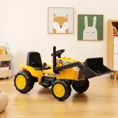 Costway 12V Kids Ride On Excavator Digger Electric Bulldozer Tractor RC with Light & Music