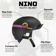 BERN Nino Razor Kids Bike & Skate Helmet &ndash; S/M &ndash; Matte Black Yellow Sunset &ndash; Flip Visor, Lightweight, Multi-Sport Protection, Adjustable Fit