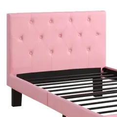Twin Faux Leather Upholstered Bed with Tufted Headboard Pink - Benzara