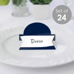 Big Dot of Happiness Navy Blue Elegantly Simple - Guest Party Favors Tent Buffet Card - Table Setting Name Place Cards - Set of 24