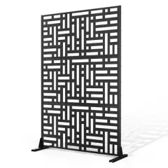 TOAOTBNBO Metal Privacy Screen with Stand, Decorative Privacy Fence Panels with Geometric Pattern, Outdoor Privacy Screen for Garden, Black