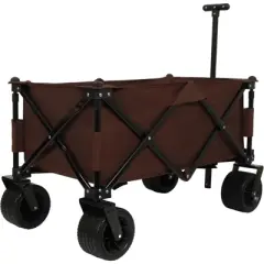 RISOKEYS Heavy-Duty 300lbs Capacity Folding Wagon Cart with Removable Waterproof Cover,for Beach Camping, All-Terrain Collapsible Cart,Brown