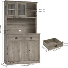 GustoWave 5-door Kitchen Pantry Cabinet, 71" Tall Storage Pantry with Microwave Stand, Modern Kitchen Hutch Cabinet, Rustic Grey