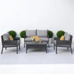 4-Piece Boho Patio Furniture Set with Handmade Rope Weave, Metal Frame, Tempered Glass Table, and Thick Cushions