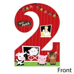 Big Dot of Happiness 2nd Birthday Farm Animals - Shaped Fill-in Invites - Barnyard Second Birthday Party Invitation Cards with Envelopes - Set of 12