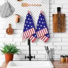 Northlight Americana Stars and Stripes Kitchen Tea Towels - 26" - Red and Blue - Set of 2