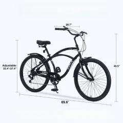INFURNIC Bicycles, 7 Speed Bicycles, Beach Cruiser Bike with Wide Wheels, Black, 69.29"*28.32"*43.2"