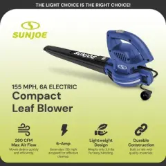 Sun Joe Electric Powered Leaf Blower, 6 Amp Motor & 155 MPH Air Speed, SBJ597E-SJB