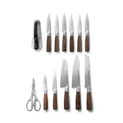 Schmidt Bros Cutlery 14pc Knife Block Set Delta: Stainless Steel Blades, Wood Handles, Includes Sharpener & Steak Knives