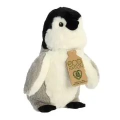 Aurora Medium Penguin Eco Nation Eco-Friendly Stuffed Animal Gray 9.5"