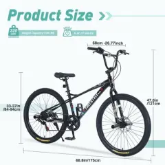 NicBex 26" Freestyle Kids Bike for Teens,7-Speed Grip Shifters,Steel Frame,Double Disc Brakes ,Freestyle MTB Bikes for Children,No Suspension