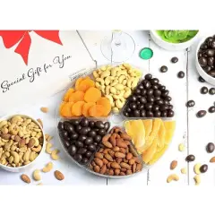 Holiday Chocolate Nuts, Dried Fruit Assortment Large Gift Tray 6-Pt by It's Delish