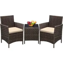 Garvee Patio Porch Furniture Sets 3 Pieces PE Rattan Wicker Chairs with Table Outdoor Garden Furniture Sets
