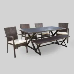 Tritan 6pc Aluminum & Wicker Patio Dining Set - Brown - Christopher Knight Home