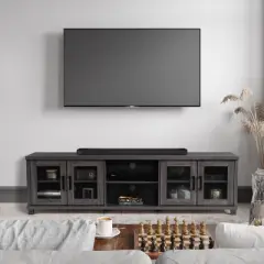 Fremont TV Stand for TVs up to 95" with Glass Cabinets Dark Gray - CorLiving