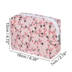 Unique Bargains Portable Flower Cosmetic Bag Pink 1 Pc