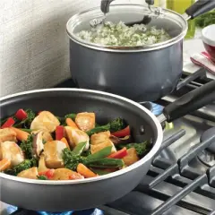 T-fal 12pc Signature Titanium Nonstick Cookware Set Dark Gray: Safe Nonstick, Tempered Glass Lids, Oven-Safe, Ergonomic Handles