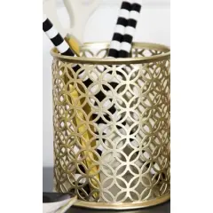 Blu Monaco Gold Pen Holder for Desk - Gold Pen & Pencil Cup - Brush Holder with Metal Circular Design
