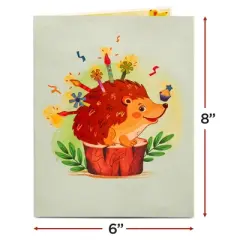 Paper Love Frndly 3D Birthday Pop Up Card, Birthday Hedgehog, Handcrafted - 100% Recycled and Eco-Friendly, 8" x 6" Cover