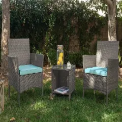 Barton 3PCS Outdoor Patio Set 2 Seating Group with Square Table, Aqua/Brown