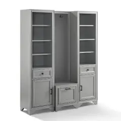 3pc Tara Entryway Set - Hall Tree and 2 Linen Cabinets Distressed Gray - Crosley