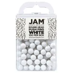 JAM PAPER Colorful Push Pins - Round Head Map Thumb Tacks - White Pushpins - 100/Pack