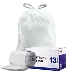 Plasticplace 13 Gallon Drawstring Trash Bags - White (200 Count)