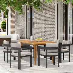 Christopher Knight Home Ofer 7 Pieces Aluminum and Acacia Wood Dining Set