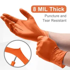 WeCare Diamond Textured Orange Nitrile Gloves, 8 Mil Thickness - Perfect for Industrial & Automotive Work