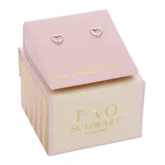 FAO Schwarz Sterling Silver Heart Stud Earrings with Crystal Stone Accent