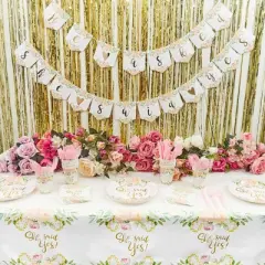 Sparkle and Bash 48-Pack Gold Foil She Said Yes Plates for Engagement Party, Bridal Shower Decorations, Bachelorette Supplies, Floral Design, 9 In