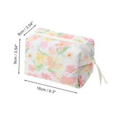Unique Bargains Quilted Square Flower Makeup Bag Pink Green 1 Pc