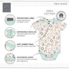 The Peanutshell Baby Boy or Girl Short Sleeve Bodysuits, 5-Pack, Safari Basics, Newborn to 24 Months