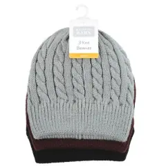 Hudson Baby Family Knitted Caps 3pk, Black Burgundy