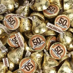 90ct 50th Anniversary Candy Party Favors Hershey's Kisses Milk Chocolate (90 Candies + 1 Sheet Stickers) - Assembly Required - by Just Candy