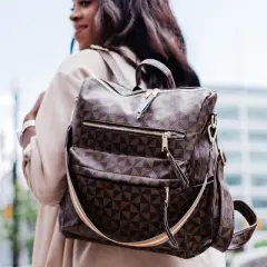 INFURNIC Backpacks Women Convertible Leather Backpack Handbag Waterproof Large Capacity Multi-functional Travel Bag, Brown, 12.87"*7.02"*2.34"