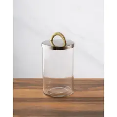 Classic Touch Glass Canister with Stainless Steel Lid and Gold Handle, Small