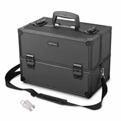 Byootique 14"x8"x10" Lockable ABS Aluminum Cosmetic Makeup Case Box Train  Black