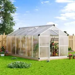 8x12FT Greenhouse for Outdoors,Polycarbonate Greenhouse with Quick Setup Structure and Roof Vent,Aluminum Greenhouses for Outdoors Heavy Duty