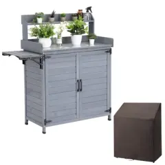 Garden Potting Bench Table, Outdoor Garden Horticultural Wooden Storage Cabinet, Solid Wood Planting Work Bench with Open Top