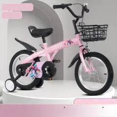 DSVIMOY 16 inch Sporty Kids Bike with Training Wheels and Stand Adjustable Saddle for Boys and Girls Aged 4-8 Years, Pink, 43.3"*20.3"*28.9"