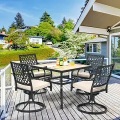Costway 5PCS Patio Dining Set Square Table 4 Swivel Chair Rocker Cushioned Deck