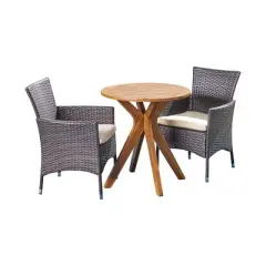 GDFStudio Berkeley Outdoor Acacia Wood and Wicker 3 Piece Bistro Set