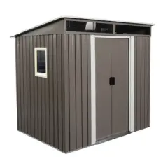 6 x 5FTOutdoor Metal Storage Shed w/Floor Frame Sun Protection Waterproof Storage House w/Lockable Sliding Door For Patio Lawn Backyard Flat Windows