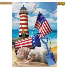 Sea To Shining Sea Patriotic House Flag Summer Lighthouse 28"x40" Briarwood Lane