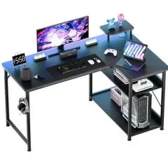GTRACING 47" L Shaped Gaming Desk with a Mini-Table, Carbon Fiber Style Computer Desk