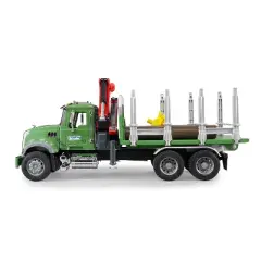 Bruder Mack Granite Timber Logging Truck with Loading Crane and 3 Tree Trunk Logs